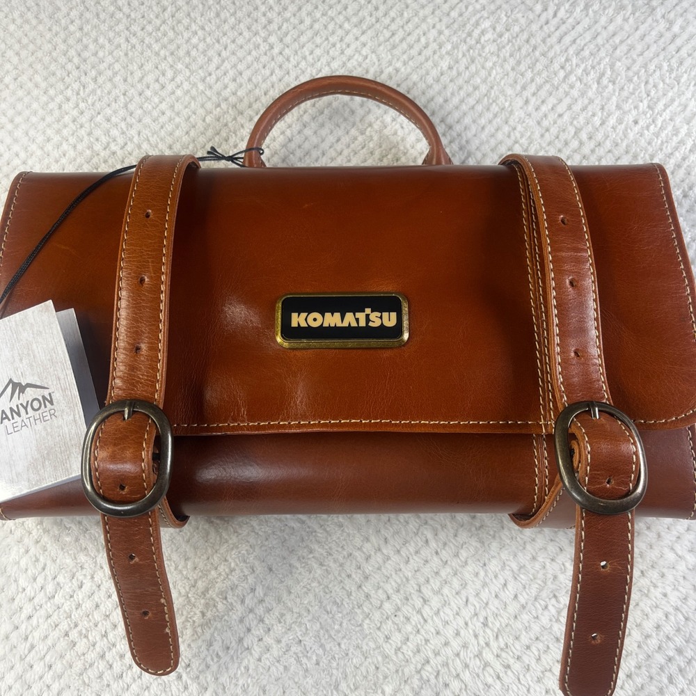 Canyon Leather Komatsu Toiletry Bag Travel Kit Brown Full Grain Leather Roll Up